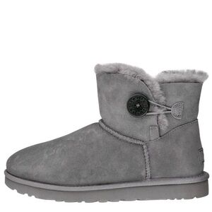 Women's Shoes UGG MINI BAILEY BUTTON II Suede & Sheepskin Boots GRAY GREY
